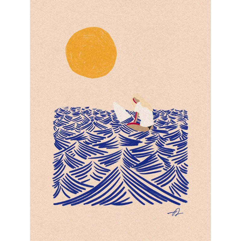 Affiche Illustration Surf et Soleil sur fond blanc