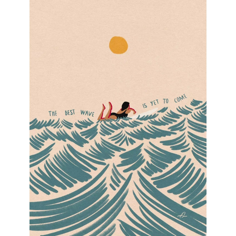 Affiche Illustration Vagues et Soleil sur fond blanc