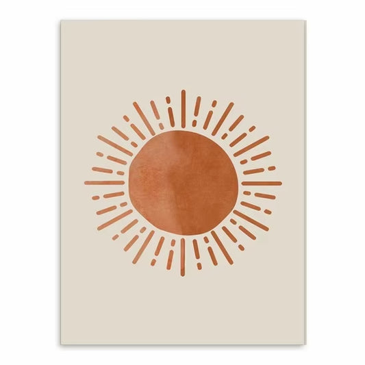 Affiche Peinture sur Toile Soleil Terracota sur fond blanc