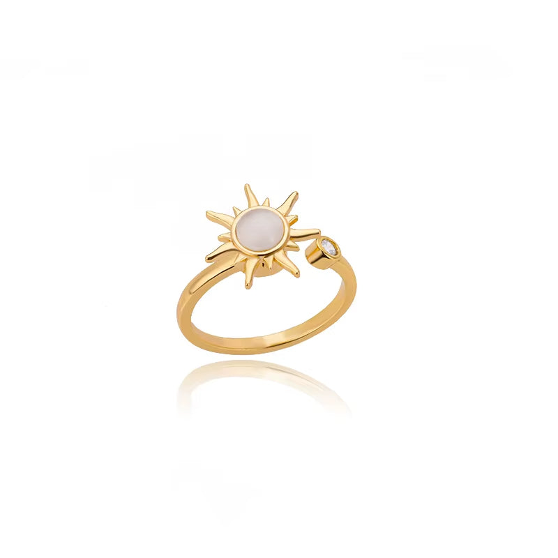 Bague Acier Inoxydable Double Pierre Soleil sur fond blanc