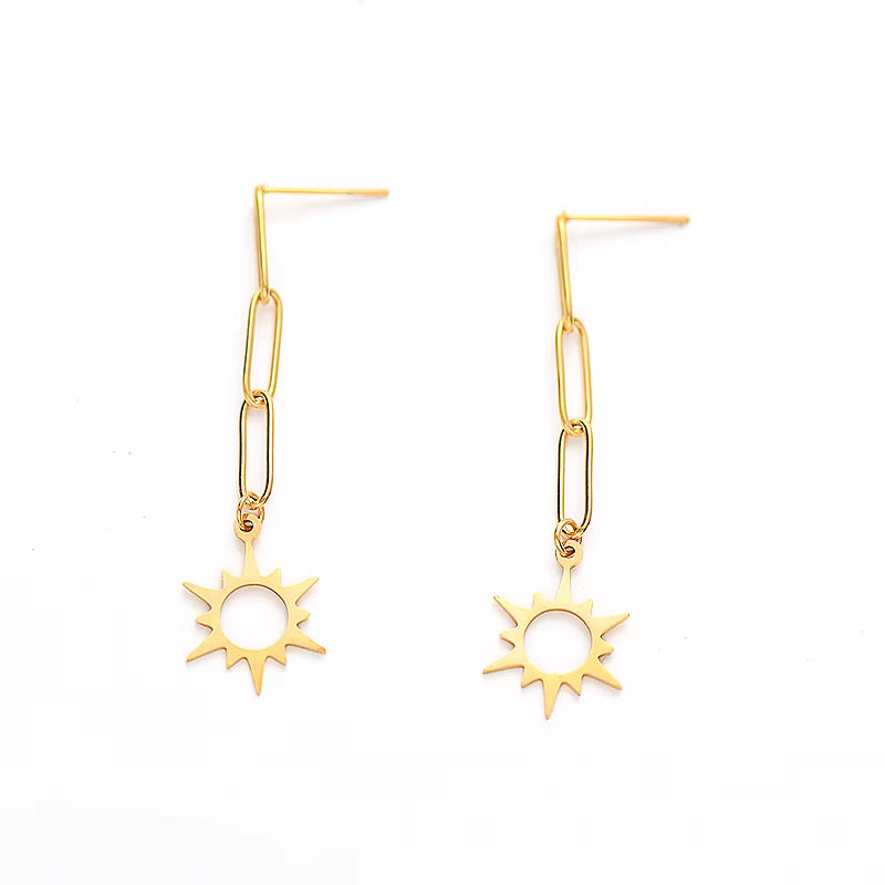 Boucles d'Oreilles Pendantes Soleil Chaîne