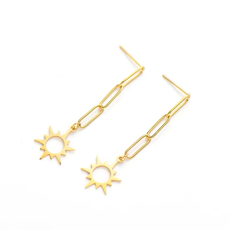 Boucles d'Oreilles Pendantes Soleil Chaîne