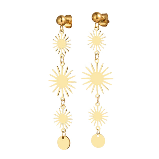 Boucles d'Oreilles Soleil Longues sur fond blanc