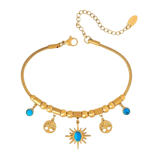 Bracelet Pendentif Soleil Turquoise sur fond blanc