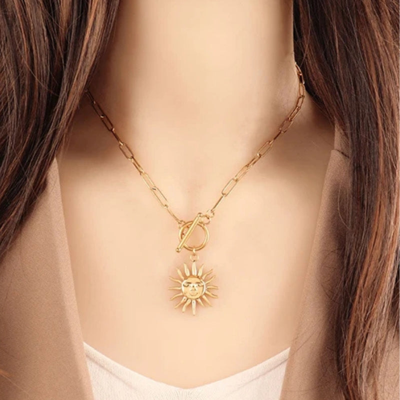 Collier Chaîne Acier Inoxydable Soleil