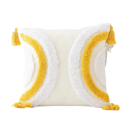 Housse de Coussin Boho Jaune sur fond blanc