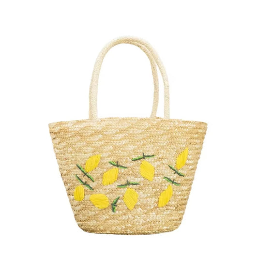 Panier en Paille Citron sur fond blanc