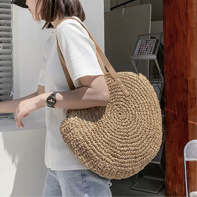 Sac Rond en Paille Tissé Soleil