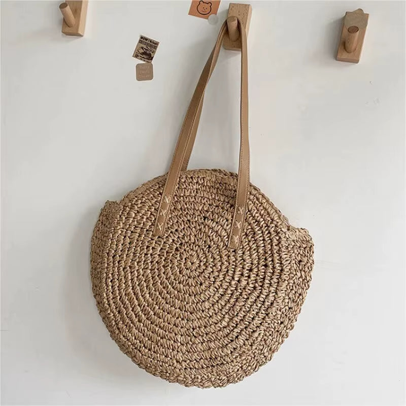 Sac Rond en Paille Tissé Soleil