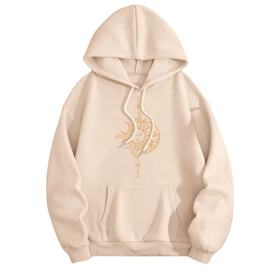 Sweat Confortable Motif Lune et Soleil sur fond blanc