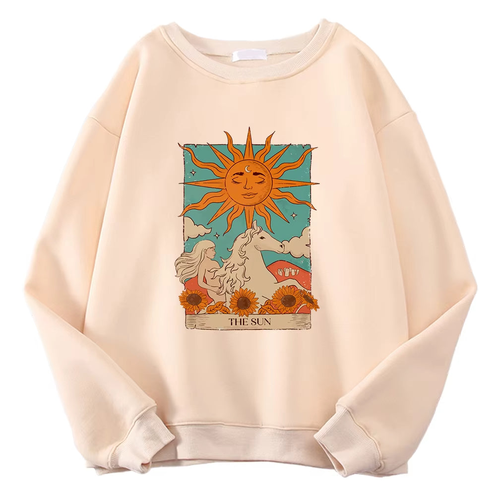 Sweat Loose Carte de Tarot THE SUN sur fond blanc