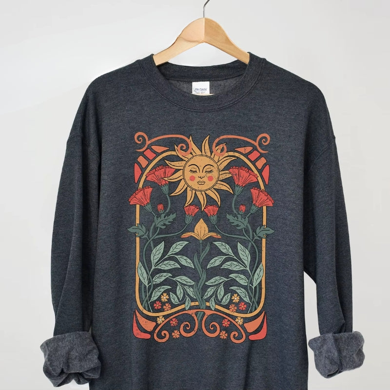 Sweat Vintage Soleil et Fleurs