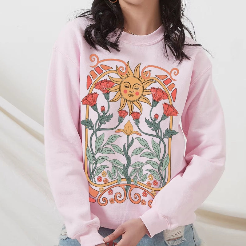 Sweat Vintage Soleil et Fleurs