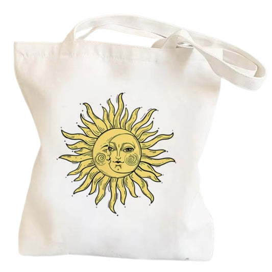 Tote Bag Illustration la Lune et le Soleil sur fond blanc